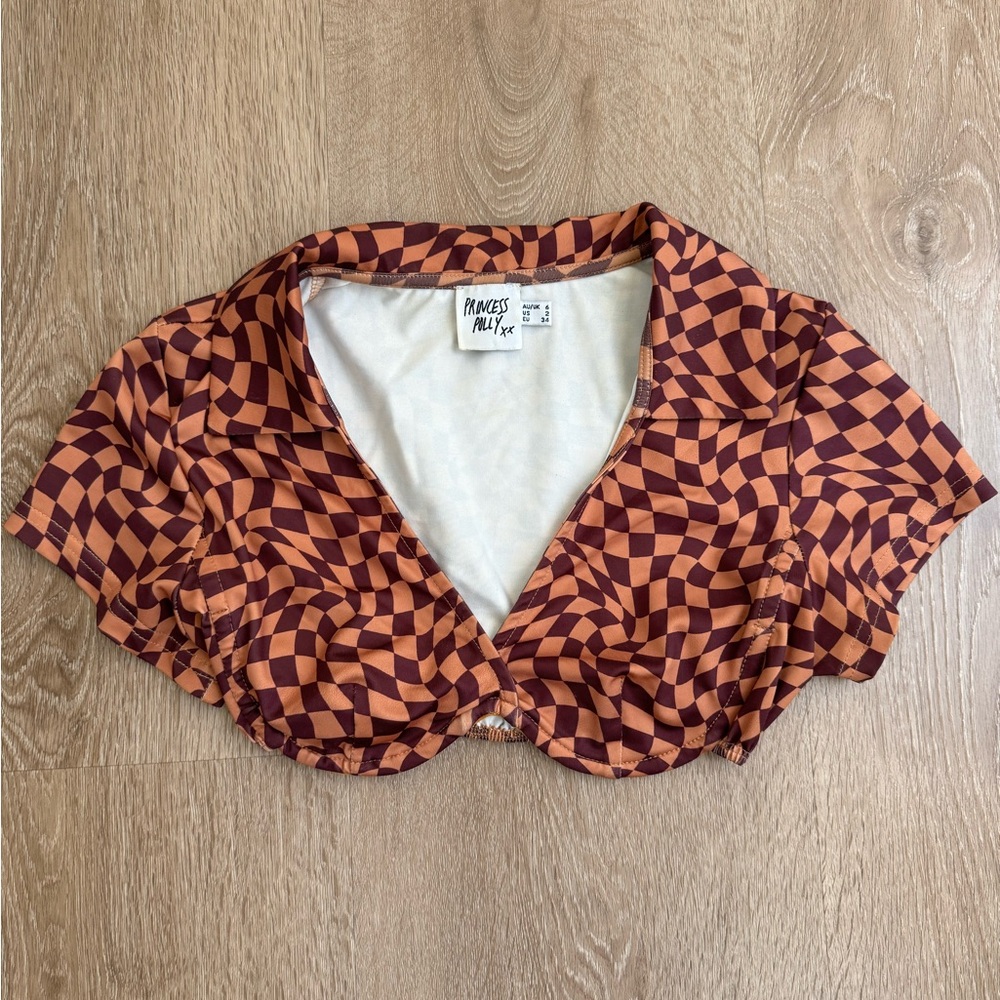 Princess Polly Brown and White Crop Top with Bra wire